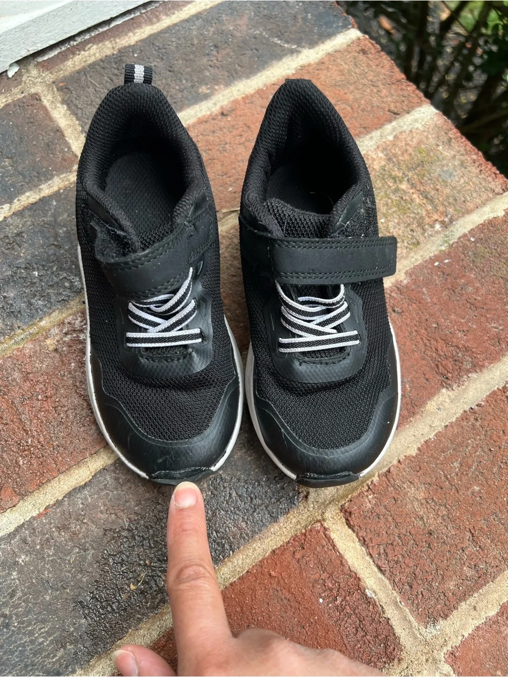 Kids Black Athletic Sneakers with Hook-and-Loop Strap